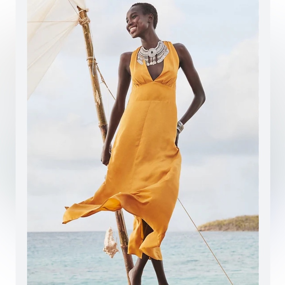 Banana Republic Factory Mustard Yellow Halter Maxi Dress